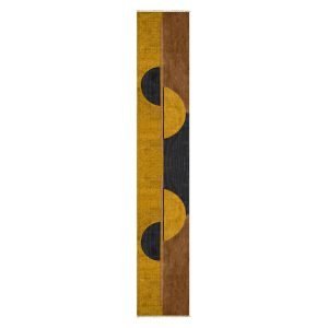 Geometric Yellow Black Cotton Hand Printed Rug