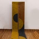 Geometric Yellow Black Cotton Hand Printed Rug