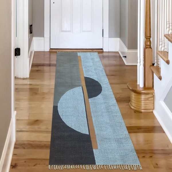 Black Geometric Hand Block Printed Rug - Image 2