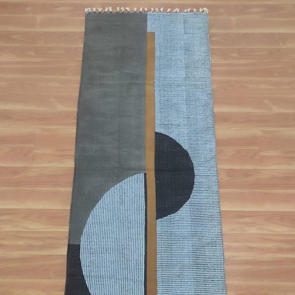 Black Geometric Hand Block Printed Rug - Image 3