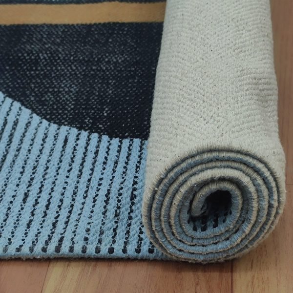 Black Geometric Hand Block Printed Rug - Image 4