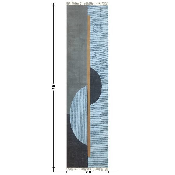 Black Geometric Hand Block Printed Rug - Image 8