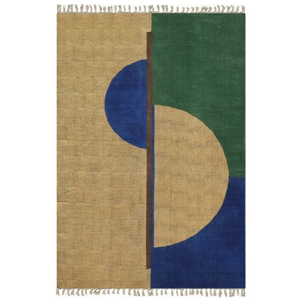 Green Beige Hand Block Printed Area Cotton Rug