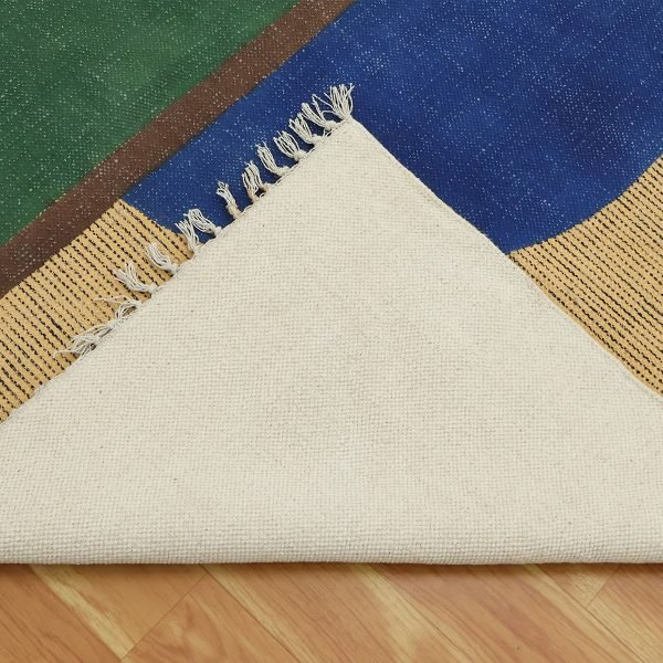 Green Beige Hand Block Printed Area Cotton Rug - Image 5