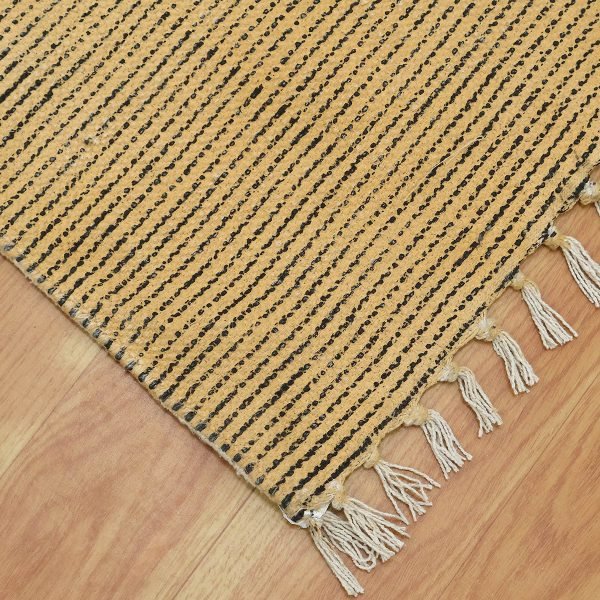 Green Beige Hand Block Printed Area Cotton Rug - Image 6