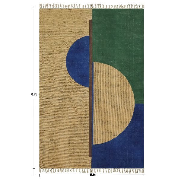 Green Beige Hand Block Printed Area Cotton Rug - Image 8