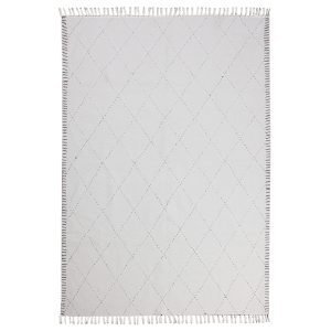 Kantha Work Beige Black Checked Cotton Rug