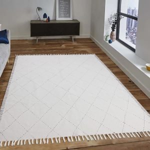 Kantha Work Beige Black Checked Cotton Rug