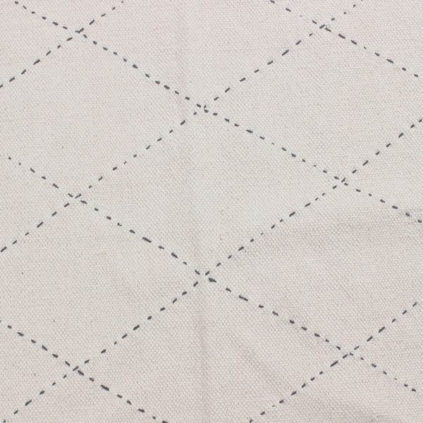 Kantha Work Beige Black Checked Cotton Rug - Image 6