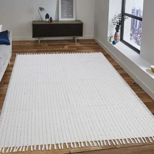 Geometric Cotton Beige Kantha Worked Rug