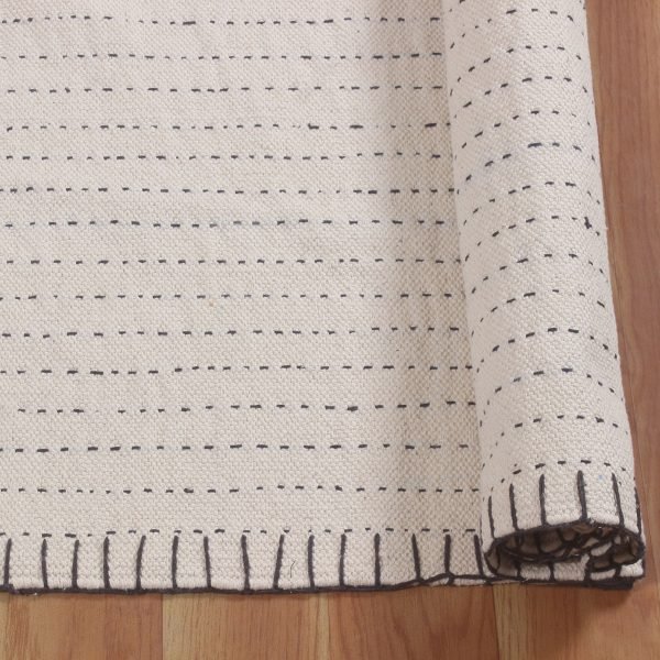 Geometric Cotton Beige Kantha Worked Rug - Image 6