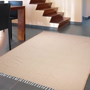 Geometric Beige Orange Kantha Cotton Rug