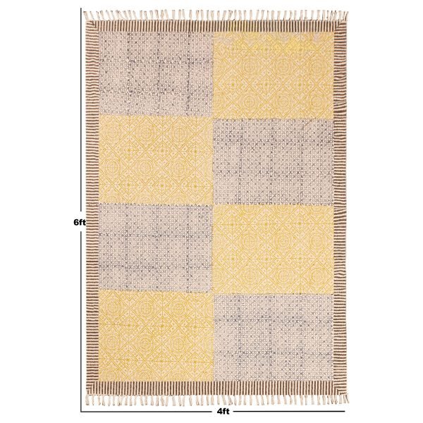 Yellow Hand Block Printed Cotton Area Rug - Image 8