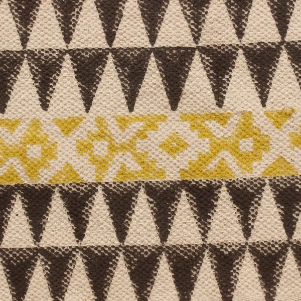 Yellow Checked Cotton Hand Block Printed Rug - Image 5