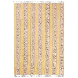 Floral Black Hand Block Printed Cotton Rug