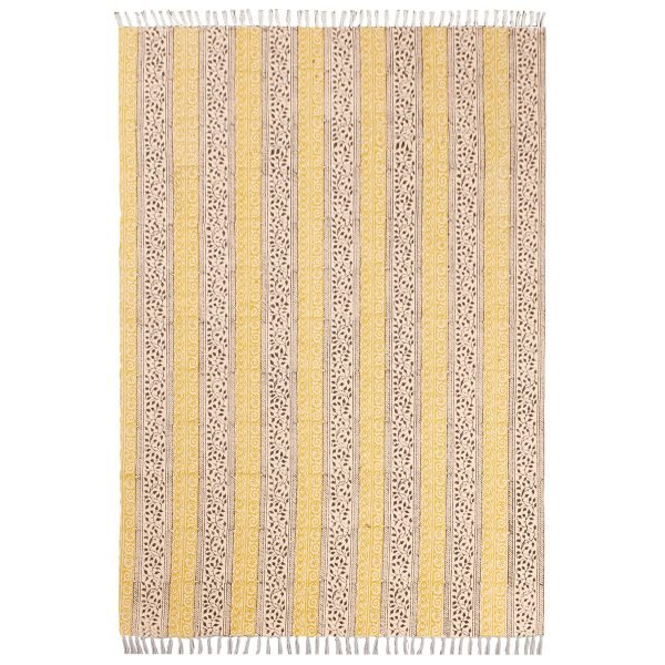 Floral Black Hand Block Printed Cotton Rug