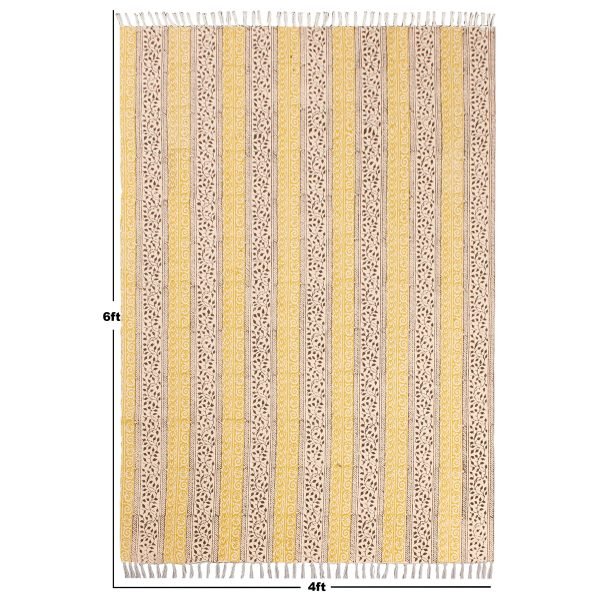 Floral Black Hand Block Printed Cotton Rug - Image 8
