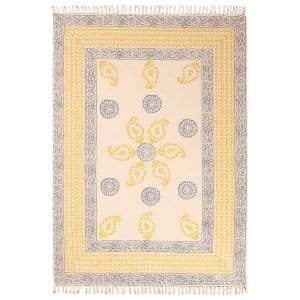 Geometric Cotton Blue Hand Printed Rug