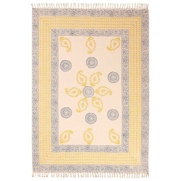 Geometric Cotton Blue Hand Printed Rug