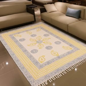 Geometric Cotton Blue Hand Printed Rug