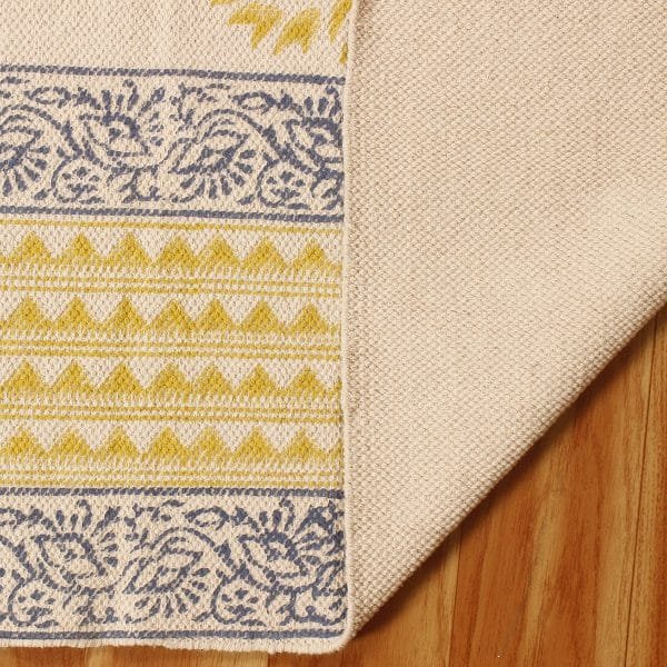 Geometric Cotton Blue Hand Printed Rug - Image 4
