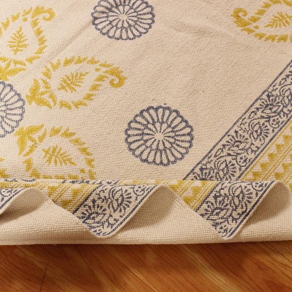 Geometric Cotton Blue Hand Printed Rug - Image 6