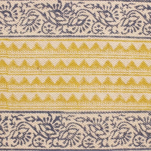 Geometric Cotton Blue Hand Printed Rug - Image 7