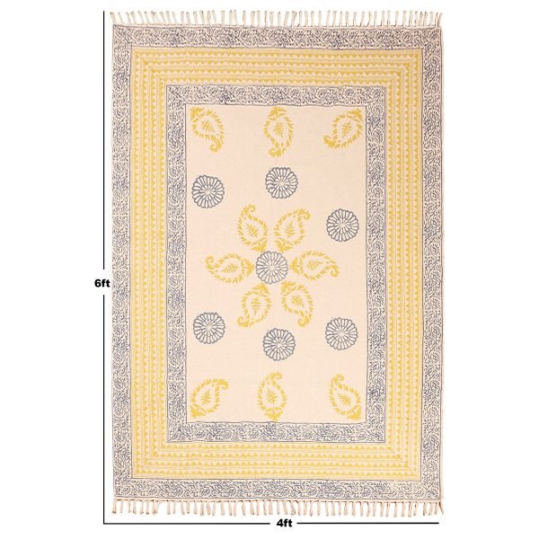 Geometric Cotton Blue Hand Printed Rug - Image 8