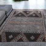  Handmade Cotton Black Geometric Bedroom Rug