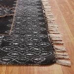  Handmade Cotton Black Geometric Bedroom Rug
