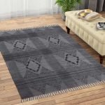 Gray Moroccan Cotton Embroidery Work Rug