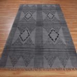 Gray Moroccan Cotton Embroidery Work Rug