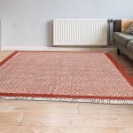 Hand Block Printed Red Geometric Cotton Rug