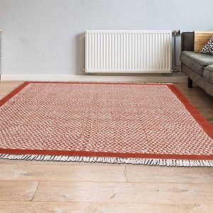 Hand Block Printed Red Geometric Cotton Rug