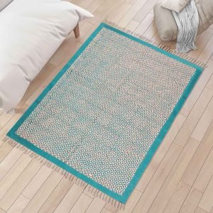 Hand Block Printed Cotton Turquoise Carpet