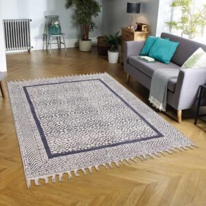 Hand Block Printed Black Cotton Bedroom Rug