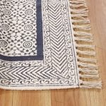 Hand Block Printed Black Cotton Bedroom Rug