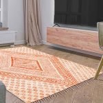 Hand Block Printed Orange Geometric Area Rug