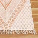 Hand Block Printed Orange Geometric Area Rug