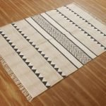 Striped Brown Cotton Hand Block Printed Rug