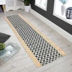 Black Hand Block Printed Cotton Runner Rug