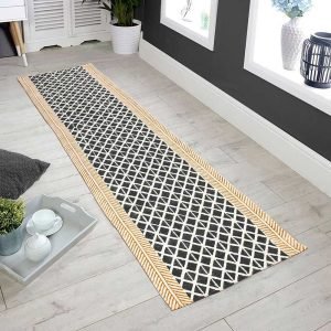 Black Hand Block Printed Cotton Runner Rug