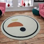 Round Beige Doormat Hand Block Printed Cotton Rug