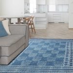 Hand Block Printed Blue & Beige Cotton Area Rug