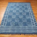 Hand Block Printed Blue & Beige Cotton Area Rug