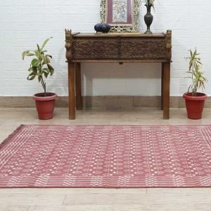 Maroon Hand Block Printed Cotton Area Rug