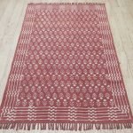 Maroon Hand Block Printed Cotton Area Rug