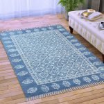 Blue Hand Block Printed Cotton Area Rug