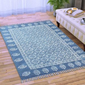 Blue Hand Block Printed Cotton Area Rug