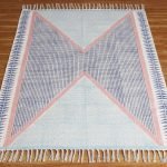 Blue Geometric Block Printed Cotton Area Rug